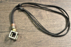 Leather Necklace for Men with Metal Cube Pendant