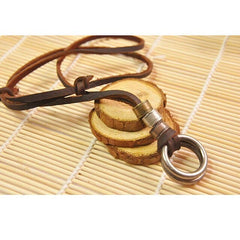 Leather Necklace for Men with Metal Cube Pendant