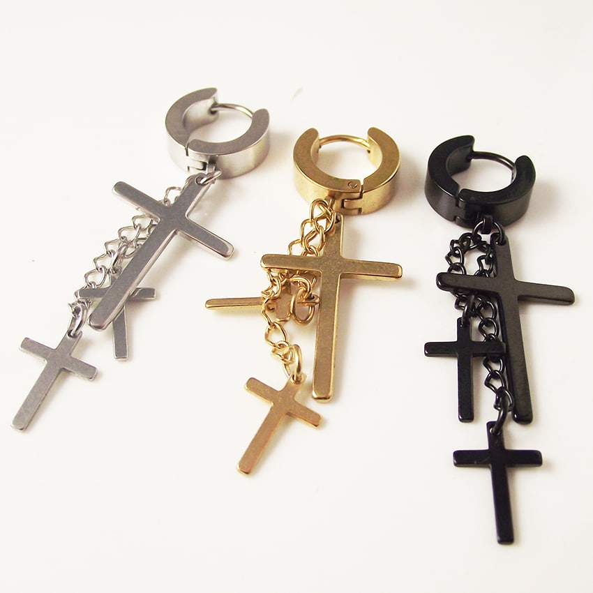Men's Stylish Cross and Chain Earrings
