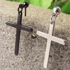 Men's Black and Silver Stainless Steel Stud Earrings