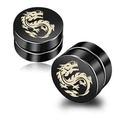 Men's Magnetic Clip Earrings with Dragon
