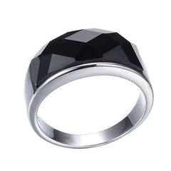 Men's Stylish Silver Ring with Large Black Crystal