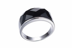 Men's Stylish Silver Ring with Large Black Crystal