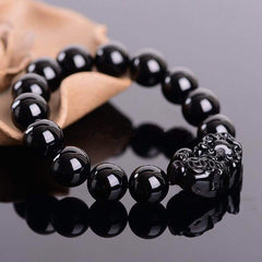 Buddhism Obsidian Stone Beaded Bracelet