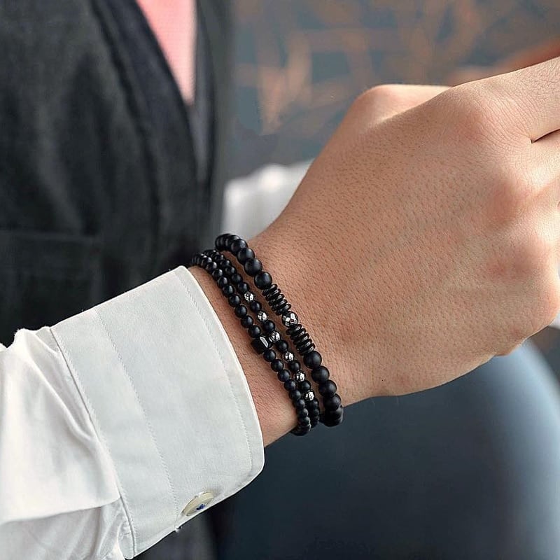 Men's Beaded Bracelet Set 3 Pcs
