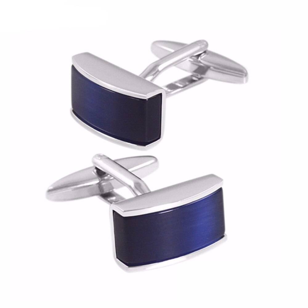 Men's Rectangular Blue Crystal Cuff Links