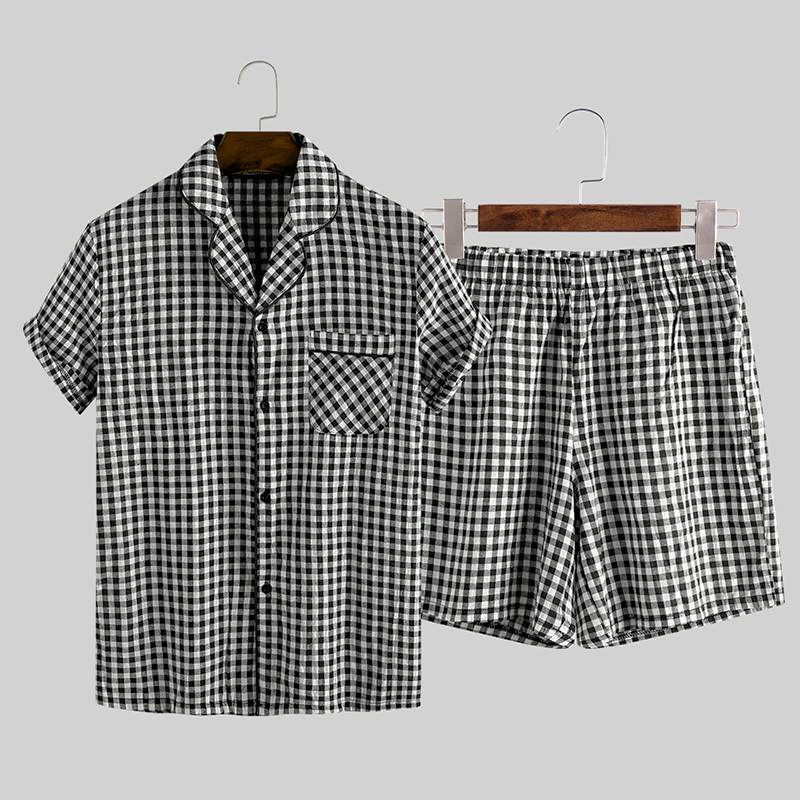 Men's Summer Plaid Printed Pajama Set