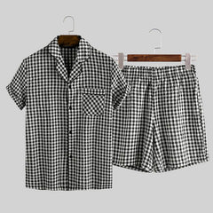 Men's Summer Plaid Printed Pajama Set