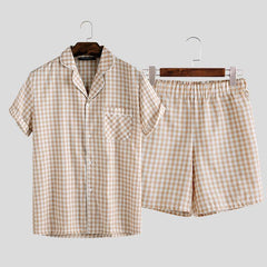 Men's Summer Plaid Printed Pajama Set