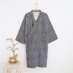 Men's Black/Gray Loose Thin Style Cotton Bathrobe