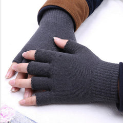 Fashion Solid Knitted Half Finger Gloves