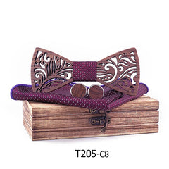 Carved Wooden Bow Tie with Cufflinks