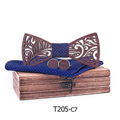 Carved Wooden Bow Tie with Cufflinks