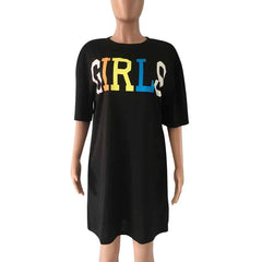 Women's Straight Dress with Girls Rainbow Letters Print
