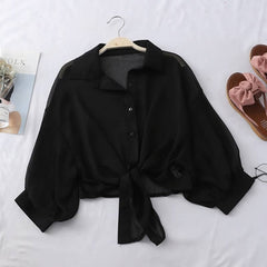 Women's Tie Waist Chiffon Shirt