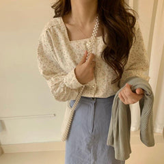 Women's Floral Blouse with Square Collar