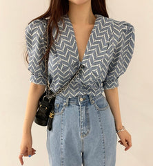 Vintage Striped Puff Sleeve Blouse