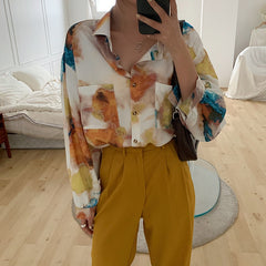 Oversized Printed Retro Blouse