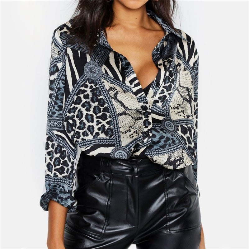 Women's Leopard Printed Long Sleeve Blouse