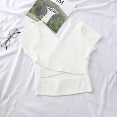 Women's Knitting V-Neck Crop Top