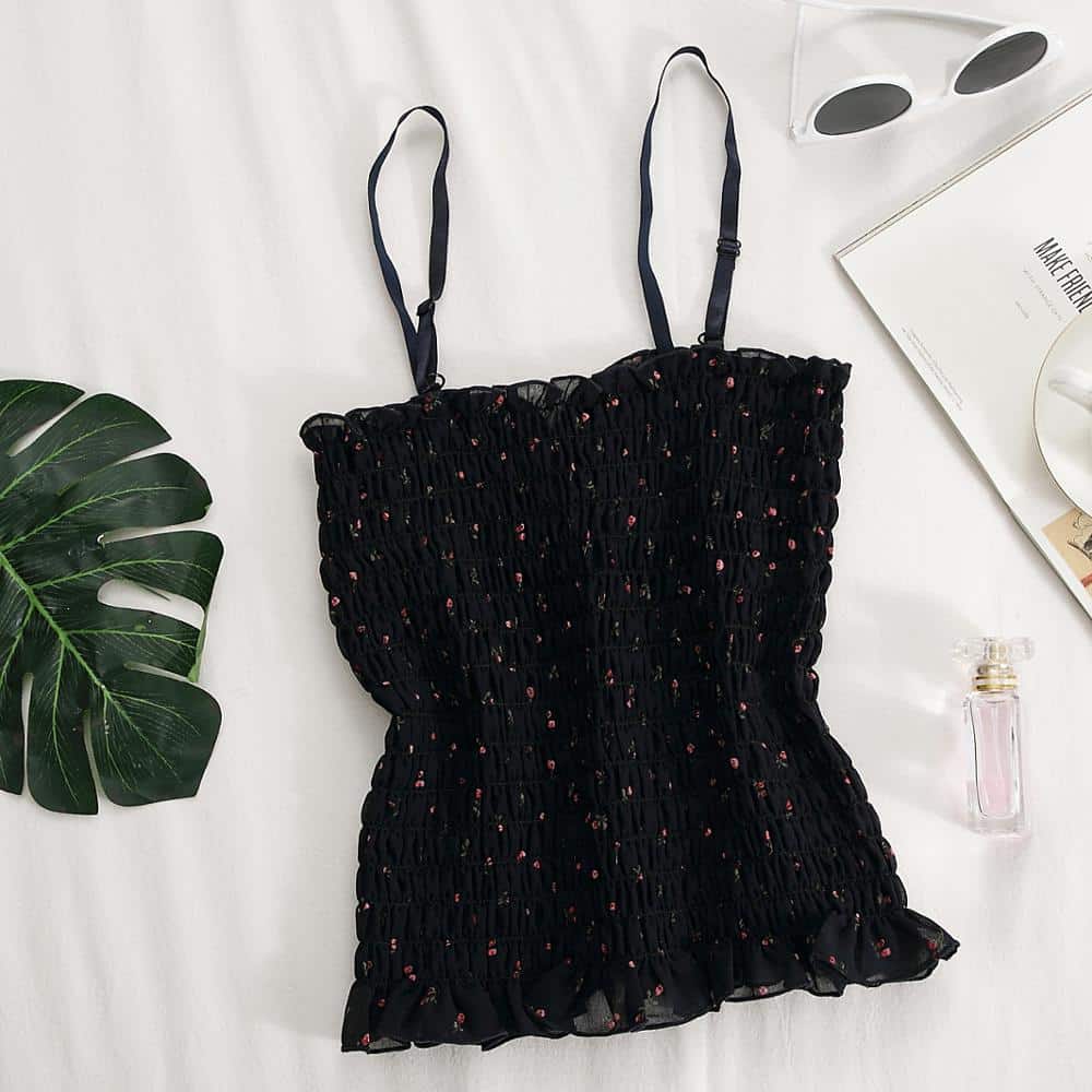 Pleated Chiffon Women's Top in Flower Print