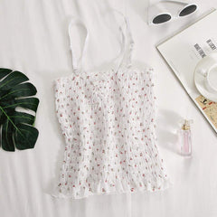 Pleated Chiffon Women's Top in Flower Print