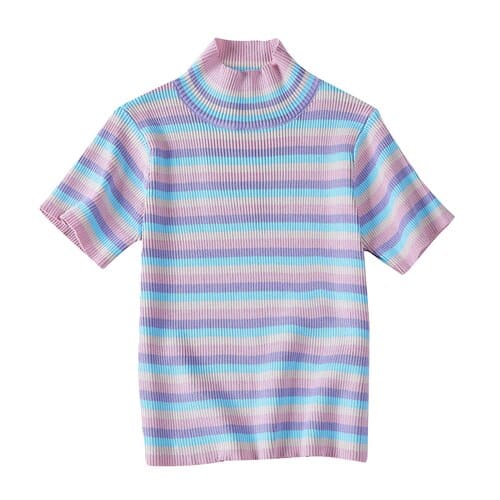 Women's Colorful Striped Crop Top with Stand Collar
