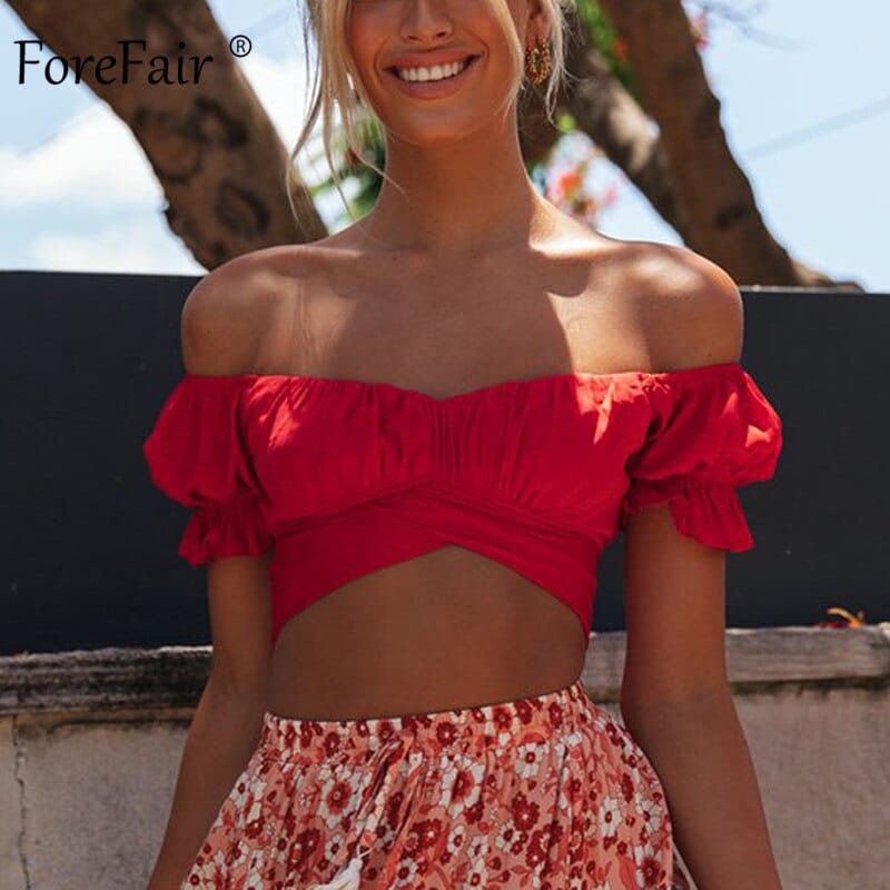 Women's Crop Top with Puff Sleeves