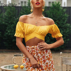 Women's Crop Top with Puff Sleeves