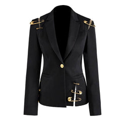 Stylish Black Women's Blazer with Gold Detailing
