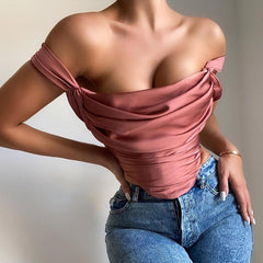 Women's Rose Satin Cowl Neck Draped Crop Top