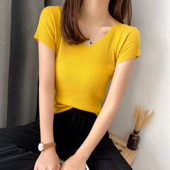 Women's Knitted V-Neck Basic Slim Top