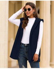 Women's Hooded Fur Sleeveless Jacket