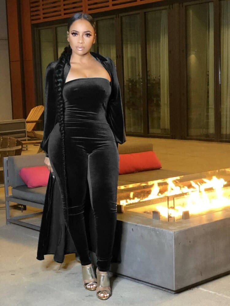 Women's Velvet Jumpsuit and Cardigan Set