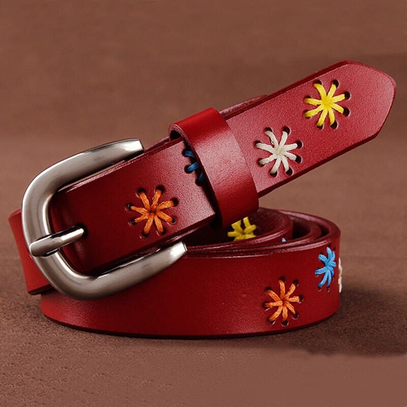Vintage Floral Genuine Leather Belt