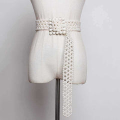 Women's Long Wide Belt with Pearls
