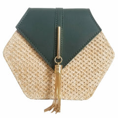 Women's Hexagon Shaped Straw Shoulder Bag