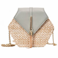 Women's Hexagon Shaped Straw Shoulder Bag