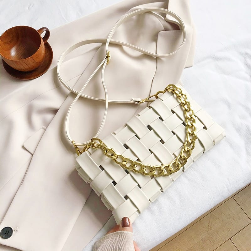 Weave Designed Small PU Leather Crossbody Bag