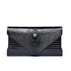 Crocodile Patterned Cow Leather Women's Clutch Bag