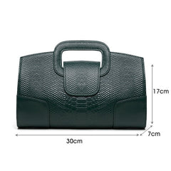 Snake Patterned Cowhide Leather Clutch Bag for Women