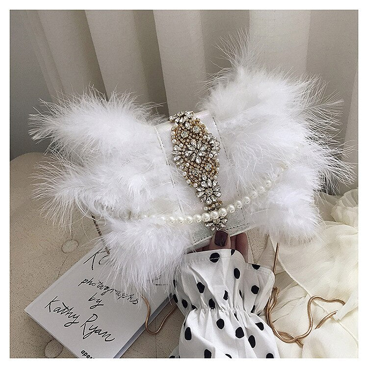 Women's Fur and Pearls Mini Evening Bag