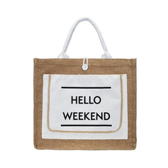 Women's Linen Hello Weekend Tassel Tote Bag