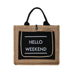 Women's Linen Hello Weekend Tassel Tote Bag
