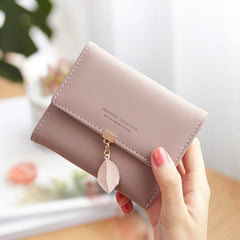 Women's Boho Short Wallet with Leaf Shaped Pendant