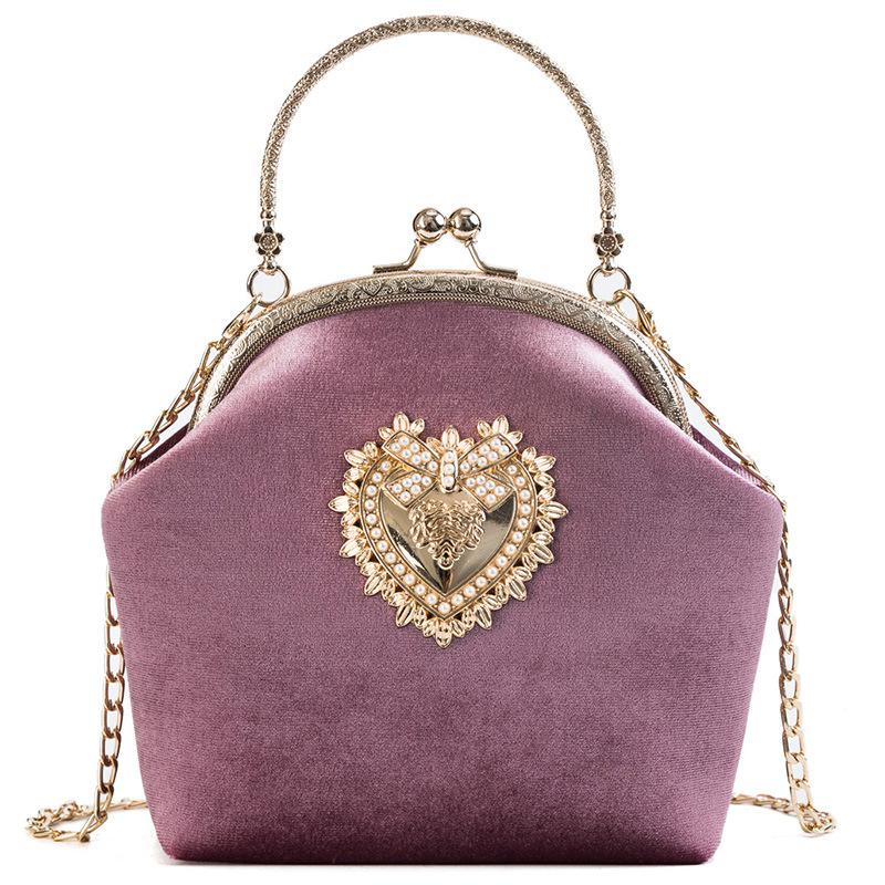 Women's Golden Heart Velvet Handbag
