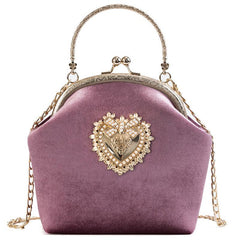 Women's Golden Heart Velvet Handbag