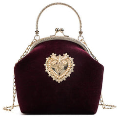 Women's Golden Heart Velvet Handbag