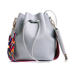 Women's PU Leather Bucket Bag With Colorful Strap