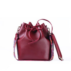 Women's PU Leather Bucket Bag With Colorful Strap